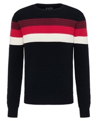 schwarzer horizontal gestreifter Pullover mit einem Rundhalsausschnitt von Dreimaster