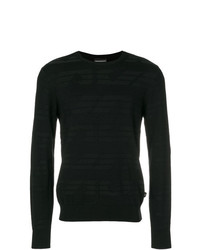 schwarzer horizontal gestreifter Pullover mit einem Rundhalsausschnitt von Emporio Armani