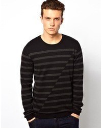 schwarzer horizontal gestreifter Pullover mit einem Rundhalsausschnitt von Esprit