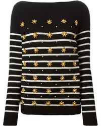 schwarzer horizontal gestreifter Pullover mit einem Rundhalsausschnitt von Gucci