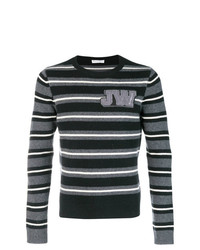 schwarzer horizontal gestreifter Pullover mit einem Rundhalsausschnitt von JW Anderson