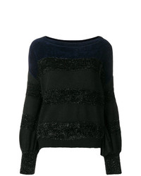 schwarzer horizontal gestreifter Pullover mit einem Rundhalsausschnitt von Liu Jo