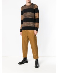 schwarzer horizontal gestreifter Pullover mit einem Rundhalsausschnitt von Avant Toi