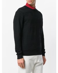 schwarzer horizontal gestreifter Pullover mit einem Rundhalsausschnitt von Emporio Armani