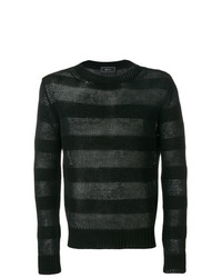 schwarzer horizontal gestreifter Pullover mit einem Rundhalsausschnitt von Paura