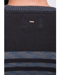 schwarzer horizontal gestreifter Pullover mit einem Rundhalsausschnitt von Petrol Industries