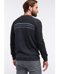 schwarzer horizontal gestreifter Pullover mit einem Rundhalsausschnitt von Petrol Industries