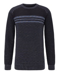 schwarzer horizontal gestreifter Pullover mit einem Rundhalsausschnitt von Petrol Industries