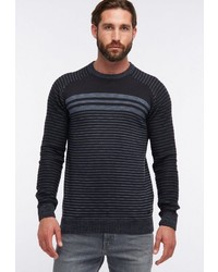 schwarzer horizontal gestreifter Pullover mit einem Rundhalsausschnitt von Petrol Industries