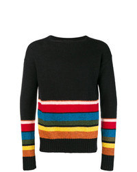 schwarzer horizontal gestreifter Pullover mit einem Rundhalsausschnitt von Prada