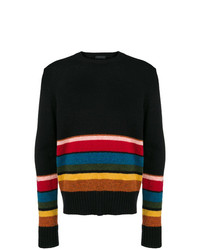 schwarzer horizontal gestreifter Pullover mit einem Rundhalsausschnitt von Prada