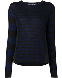 schwarzer horizontal gestreifter Pullover mit einem Rundhalsausschnitt