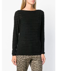 schwarzer horizontal gestreifter Pullover mit einem Rundhalsausschnitt von Max Mara