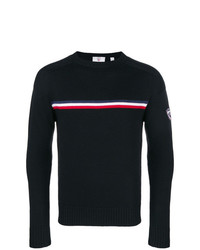 schwarzer horizontal gestreifter Pullover mit einem Rundhalsausschnitt von Rossignol
