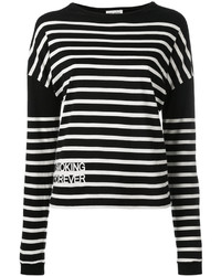 schwarzer horizontal gestreifter Pullover mit einem Rundhalsausschnitt von Saint Laurent