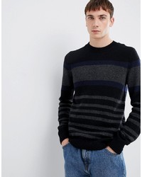 schwarzer horizontal gestreifter Pullover mit einem Rundhalsausschnitt von Selected Homme