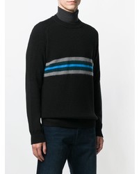 schwarzer horizontal gestreifter Pullover mit einem Rundhalsausschnitt von Roberto Collina