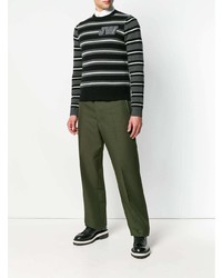 schwarzer horizontal gestreifter Pullover mit einem Rundhalsausschnitt von JW Anderson