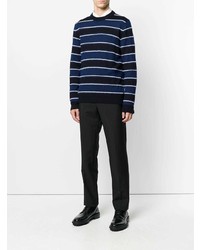 schwarzer horizontal gestreifter Pullover mit einem Rundhalsausschnitt von Salvatore Ferragamo