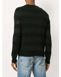 schwarzer horizontal gestreifter Pullover mit einem Rundhalsausschnitt von Paura