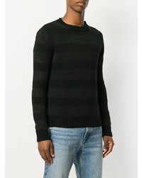 schwarzer horizontal gestreifter Pullover mit einem Rundhalsausschnitt von Paura