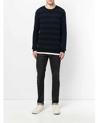 schwarzer horizontal gestreifter Pullover mit einem Rundhalsausschnitt von McQ Alexander McQueen