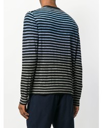 schwarzer horizontal gestreifter Pullover mit einem Rundhalsausschnitt von Ps By Paul Smith