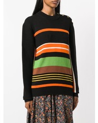 schwarzer horizontal gestreifter Pullover mit einem Rundhalsausschnitt von JW Anderson