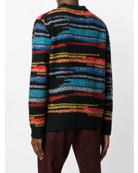 schwarzer horizontal gestreifter Pullover mit einem Rundhalsausschnitt von Missoni