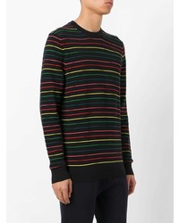 schwarzer horizontal gestreifter Pullover mit einem Rundhalsausschnitt von Ps By Paul Smith