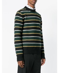 schwarzer horizontal gestreifter Pullover mit einem Rundhalsausschnitt von Prada