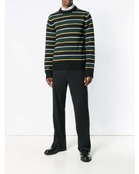 schwarzer horizontal gestreifter Pullover mit einem Rundhalsausschnitt von Prada