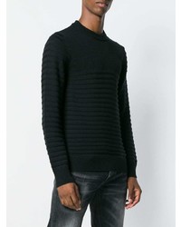 schwarzer horizontal gestreifter Pullover mit einem Rundhalsausschnitt von Dondup