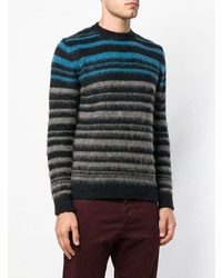 schwarzer horizontal gestreifter Pullover mit einem Rundhalsausschnitt von Roberto Collina