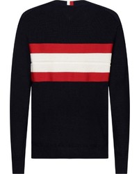 schwarzer horizontal gestreifter Pullover mit einem Rundhalsausschnitt von Tommy Hilfiger