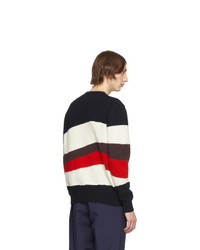 schwarzer horizontal gestreifter Pullover mit einem Rundhalsausschnitt von Moncler