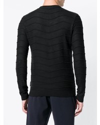 schwarzer horizontal gestreifter Pullover mit einem Rundhalsausschnitt von Emporio Armani