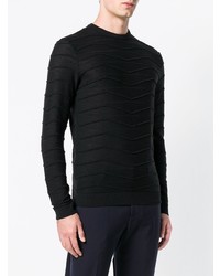 schwarzer horizontal gestreifter Pullover mit einem Rundhalsausschnitt von Emporio Armani