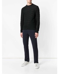 schwarzer horizontal gestreifter Pullover mit einem Rundhalsausschnitt von Emporio Armani