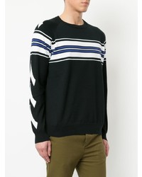 schwarzer horizontal gestreifter Pullover mit einem Rundhalsausschnitt von MSGM