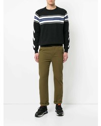 schwarzer horizontal gestreifter Pullover mit einem Rundhalsausschnitt von MSGM