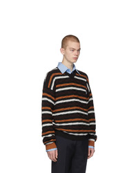 schwarzer horizontal gestreifter Pullover mit einem V-Ausschnitt von Marni