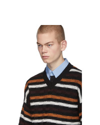 schwarzer horizontal gestreifter Pullover mit einem V-Ausschnitt von Marni