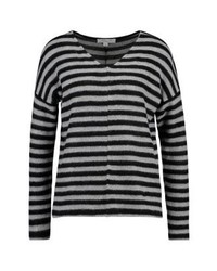 schwarzer horizontal gestreifter Pullover mit einem V-Ausschnitt von Comma