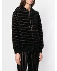 schwarzer horizontal gestreifter Pullover mit einer Kapuze von Sonia Rykiel