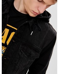 schwarzer Jeanspullover mit einem kapuze von ONLY & SONS