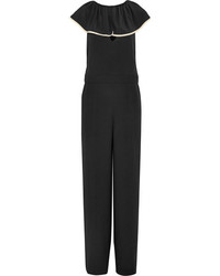 schwarzer Jumpsuit aus Seide mit Rüschen