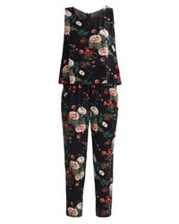 schwarzer Jumpsuit mit Blumenmuster von Ichi