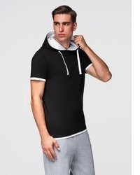 schwarzer Kurzarmpullover mit einem Kapuze von OMBRE