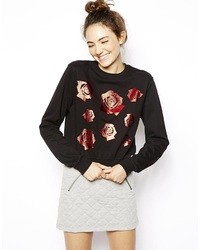 schwarzer kurzer Pullover mit Blumenmuster von Asos